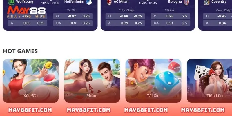 Danh mục các loại cược nổi bật trên trang chủ MAY88